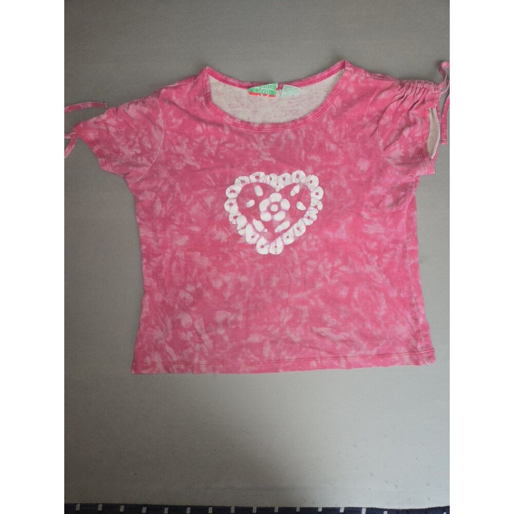 ​Camp Beverly Hills Girls Top M 10 12 Pink Tie DyeHeart Drawstring Sleeves Shirt
